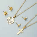 fashion stainless steel hollow round butterfly cross necklace earrings 2piece setpicture7