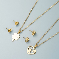 fashion stainless steel hollow heart-shaped butterfly four leaf clover necklace earrings set