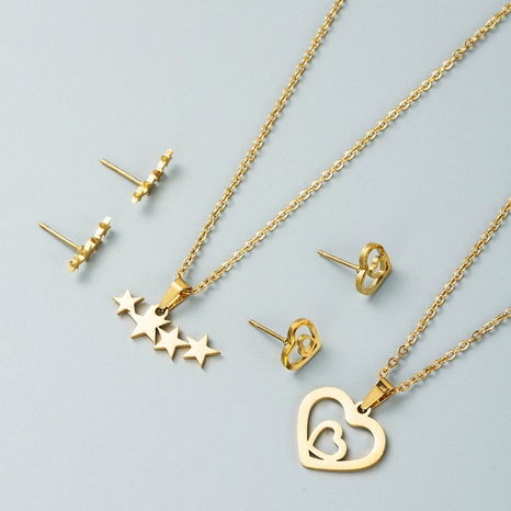 Conjunto de aretes de collar de amor de estrella de cinco puntas huecos geométricos creativos de moda's discount tags
