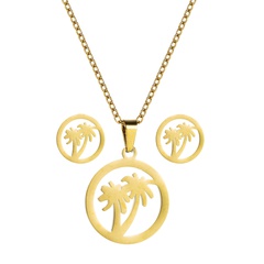Titanium steel jewelry fashion hollow heart coconut tree pendant necklace earrings set