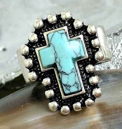 European and American cross turquoise ring retro ring's discount tags
