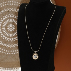 Simple fashion classic long thin chain round zircon pendant necklace sweater chain