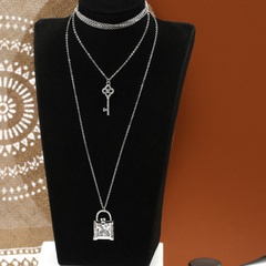 Simple classic key lock pendant multi-layer fashion sweater chain necklace