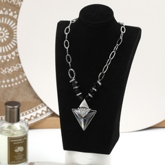 classic large triangle inlaid rhinestone pendant necklace sweater chain