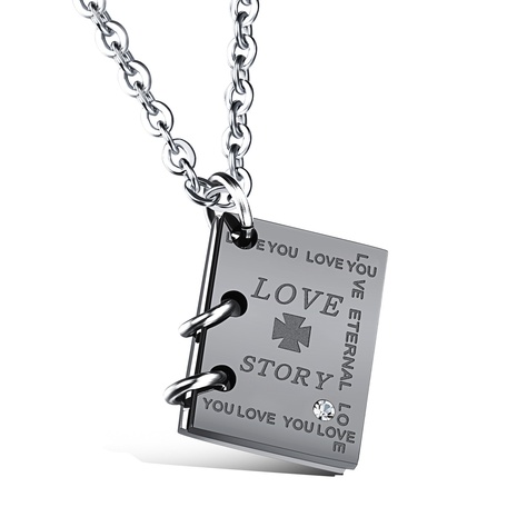 wholesale creative love story book titanium steel couple necklace for men and women's discount tags