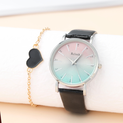 Luxury suit ladies leather watch fashion gradient color casual quartz watch