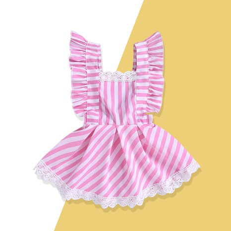 summer children's skirt lace open back striped pink girl dress's discount tags