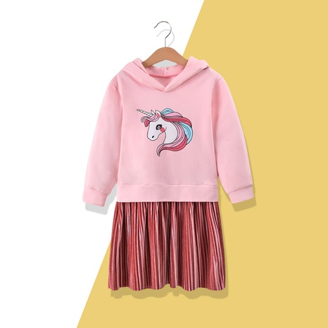 Girls splicing velvet leisure children's clothing children's unicorn dress's discount tags