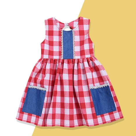 summer new plaid pattern children's sleeveless dress's discount tags