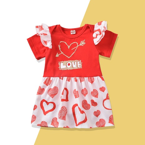 kid Valentine's day love printing dress European baby skirt dress's discount tags