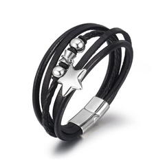 Fashion Woven Multilayer Leather Stainless Steel Magnetic Clasp Leather Bracelet