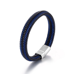 black blue leather leather hand rope titanium steel buckle braided leather rope bracelet
