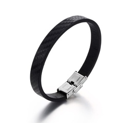 Bracelet pour hommes en acier au titane simple en cuir noir et corde