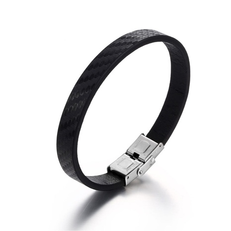 Einfaches Titanstahl-Schwarz-Leder-Seil-Handgelenk-Accessoires Herrenarmband's discount tags