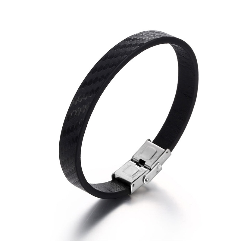 Simple Titanium Steel Black Leather Rope Wrist Accessories Mens Bracelet