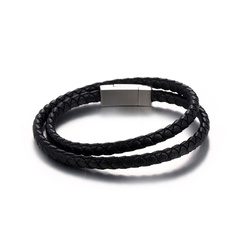 titanium steel buckle leather woven double-layer leather rope retro hand rope bracelet