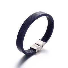blue leather bracelet titanium steel buckle leather leather simple bracelet