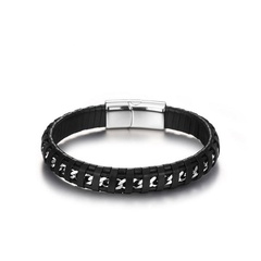 black leather rope cowhide men's steel titanium steel braided bracelet