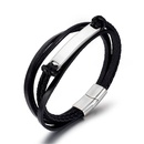 retro black braided stainless steel mens simple smooth leather braceletpicture8