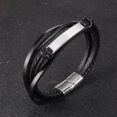 retro black braided stainless steel mens simple smooth leather braceletpicture9