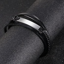 retro black braided stainless steel mens simple smooth leather braceletpicture10