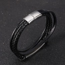 retro black braided stainless steel mens simple smooth leather braceletpicture11