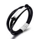 retro black braided stainless steel mens simple smooth leather braceletpicture12