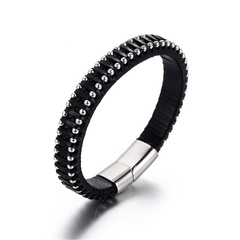 Leather Jewelry Stainless Steel Braided Leather Cord Cowhide Steel Ball Bracelet