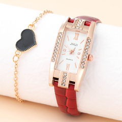 New style ladies set leather fashion ladies rectangle luxury rhinestone quartz watch