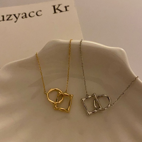2021 new Korean geometric hollow square and circle interlocking copper clavicle chain's discount tags