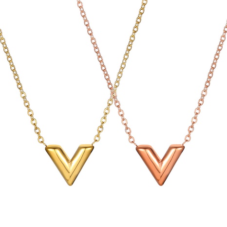 titanium steel V-shaped necklace niche design clavicle chain pendant necklace's discount tags