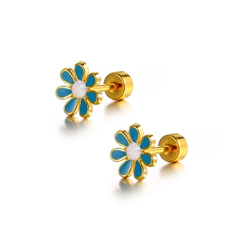 three-dimensional petal flower titanium steel earrings ear clip single NHYIX546128's discount tags