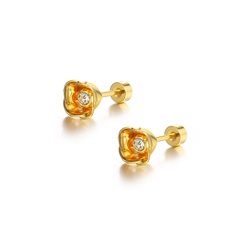 Hollow Circle Titanium Steel Gold-plated Earrings Diamond Stud Earrings Single