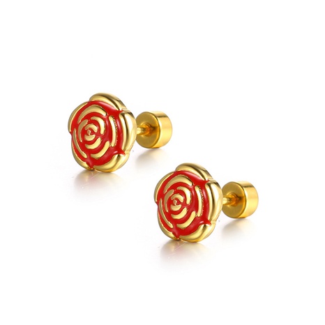 Boucles d'oreilles en acier titane fleur de rose rétro simples's discount tags
