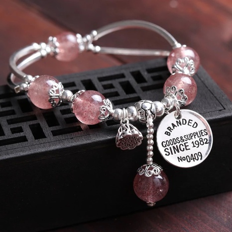 Fashion Strawberry Crystal Pfirsichblüten-Kristall-Rosa-Perlen-unregelmäßiger Kupfer-Armreif's discount tags