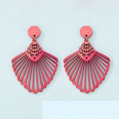geometric wooden earrings carved hollow fan-shaped earrings