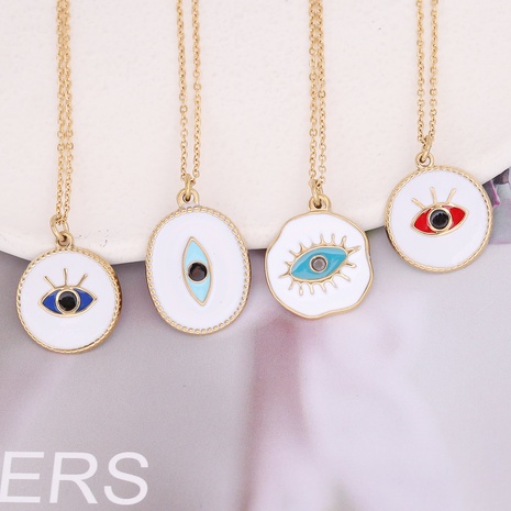 New Bohemian Eye Pattern Oil Drop Stainless Steel Necklace NHBW546213's discount tags