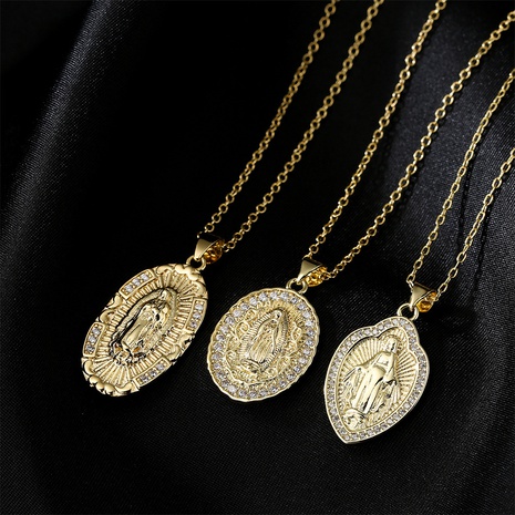 Bijoux religieux en cuivre micro incrusté de zircons Collier Vierge Marie en or en gros's discount tags
