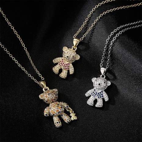 new copper micro-inlaid zircon cute bear pendant golden necklace wholesale's discount tags