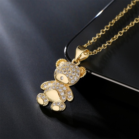 European and American copper micro-inlaid zircon bear pendant golden necklace's discount tags