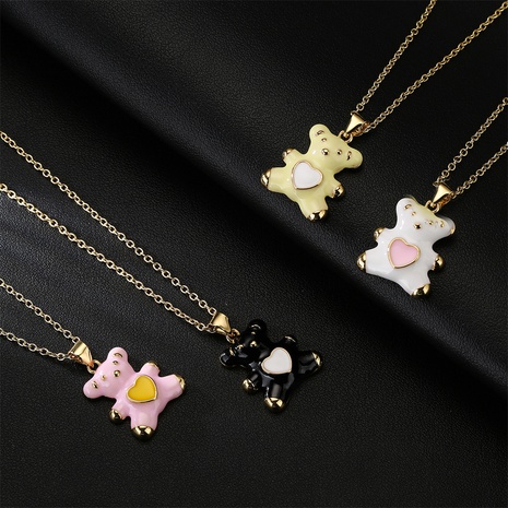 simple fashion oily bear pendant copper plated real gold necklace wholesale's discount tags