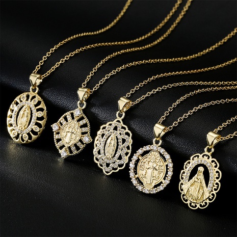 new real gold electroplating religious series pendant copper micro-inlaid zircon necklace's discount tags
