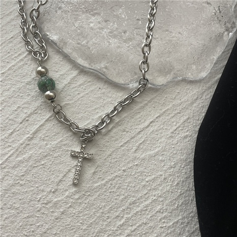 New titanium steel simple niche design imitation jade green bead necklace NHYQ546275's discount tags