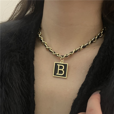 European and American new black leather rope necklace female titanium steel B letter clavicle chain NHYQ546274's discount tags