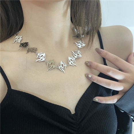 Alternative Personality Alien Flame Logo Wrapped Titanium Steel Clavicle Chain  NHYQ546293's discount tags