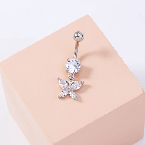 retro inlaid zircon butterfly pendant belly button nail piercing jewelry NHDB546399's discount tags