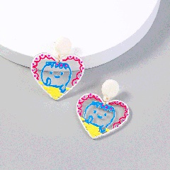 European and American fashion cute graffiti acrylic heart-shaped resin earring