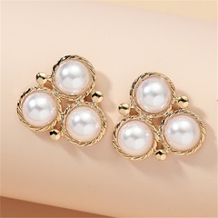 Vintage Fashion Baroque Three Round Pearl Stud Earrings