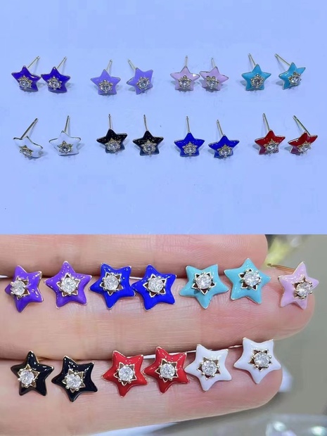 European and American colored oil drop five-pointed star copper earrings's discount tags