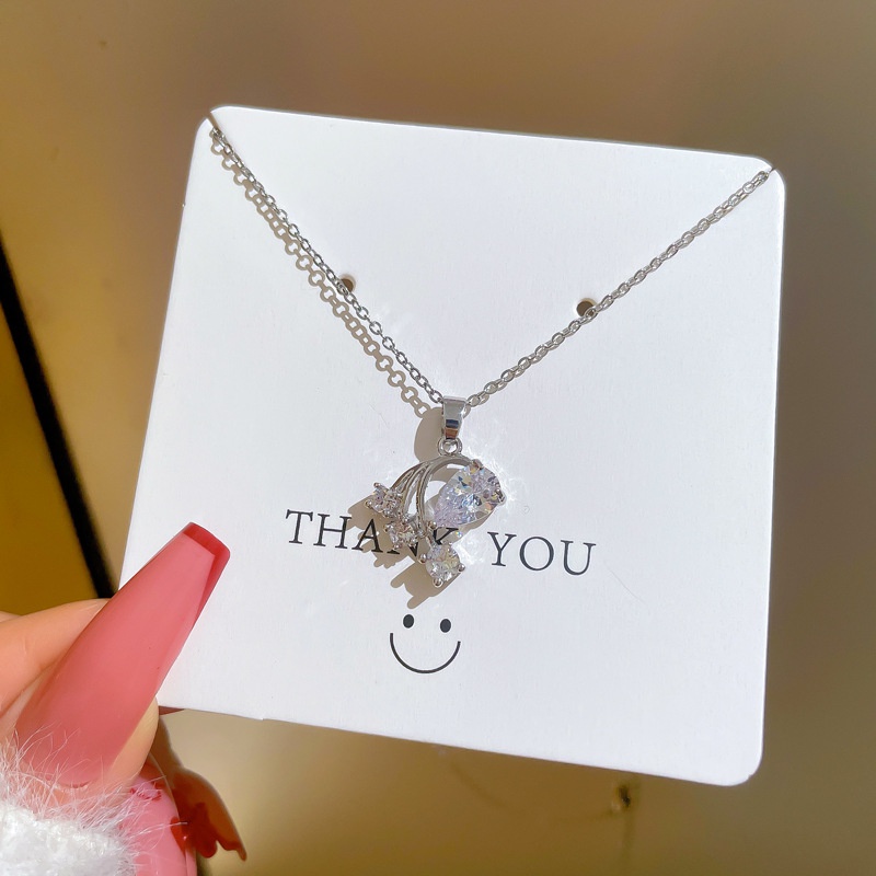 Titanium steel cute full diamond zircon necklace female simple niche design clavicle chain